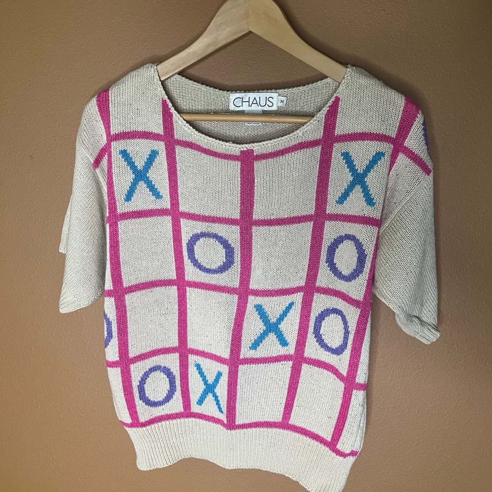 Vintage Chaus Cream Sweater with Pink and Blue XO Design